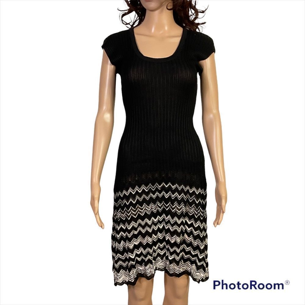 M Missoni Black White Chevron Short Sleeve Knit Mini Dress 8